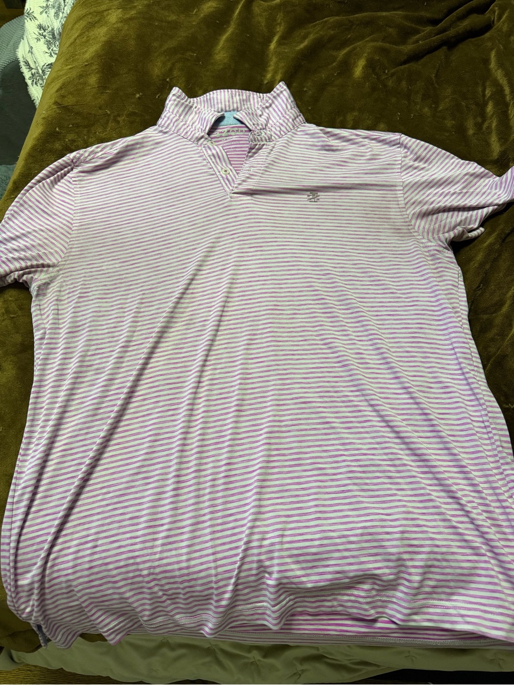Izod Pink and White Striped Polo Shirt large purple golfing